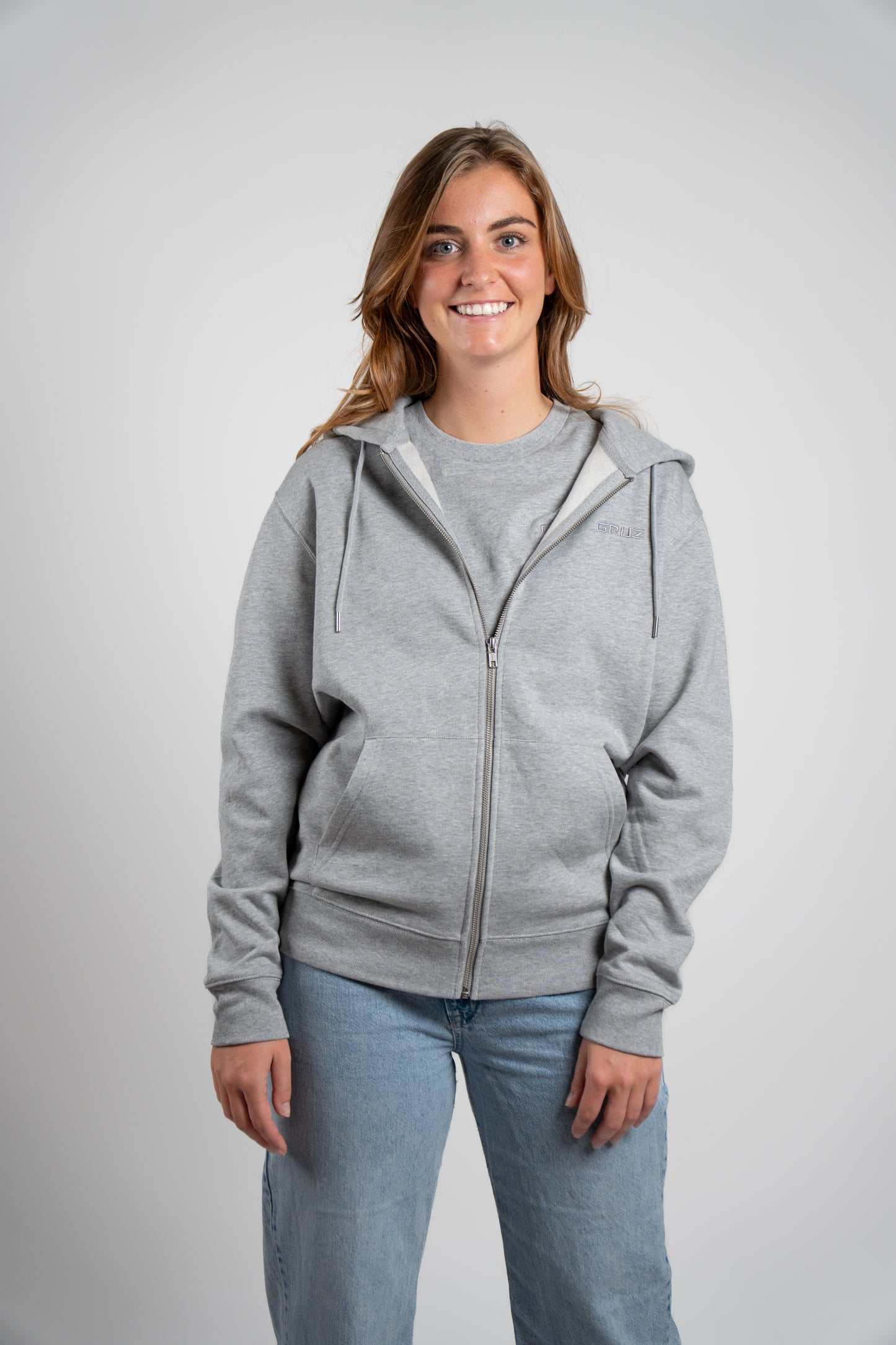 Organic Zip Hoodie Women | Heather Grey