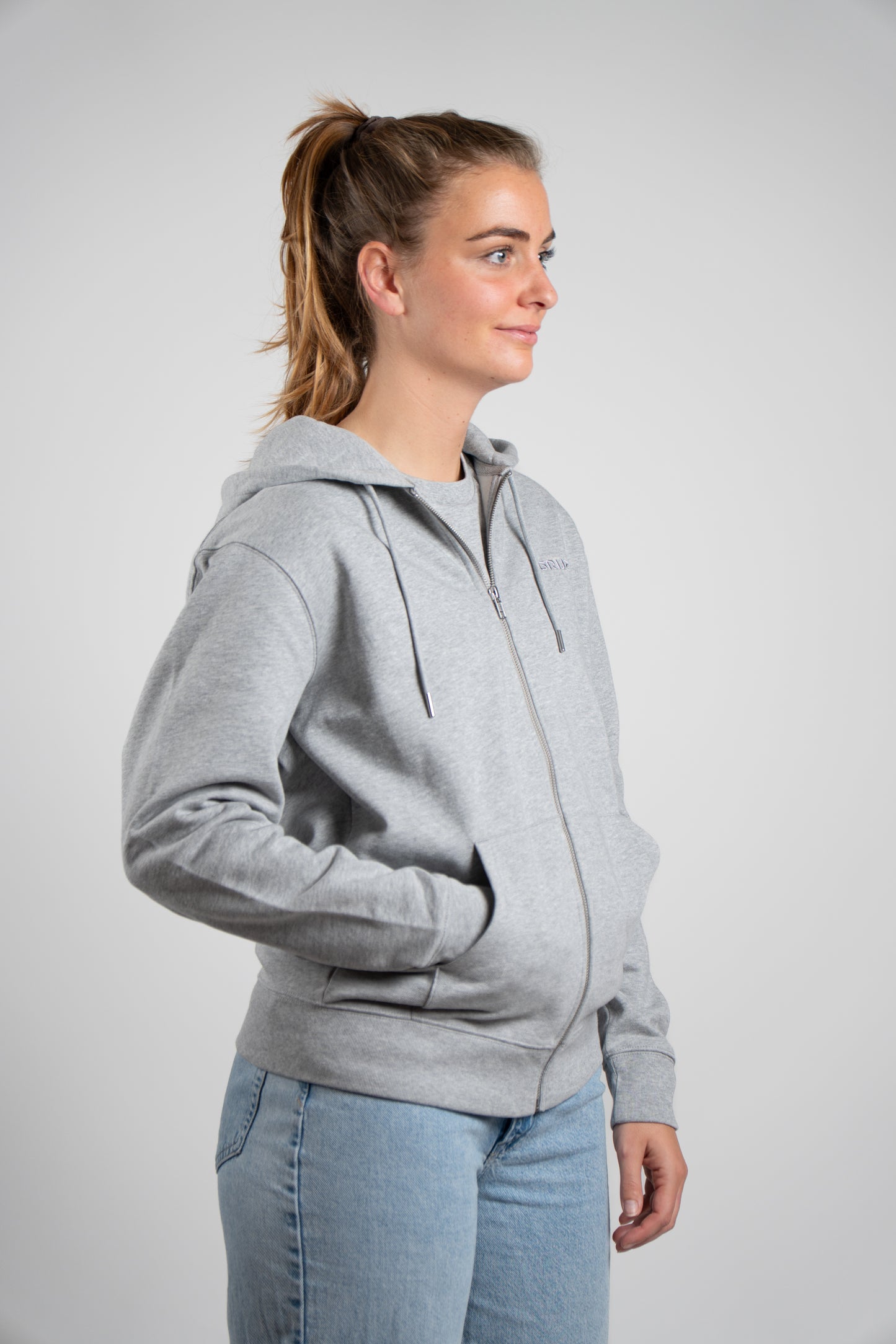 Organic Zip Hoodie Women | Heather Grey