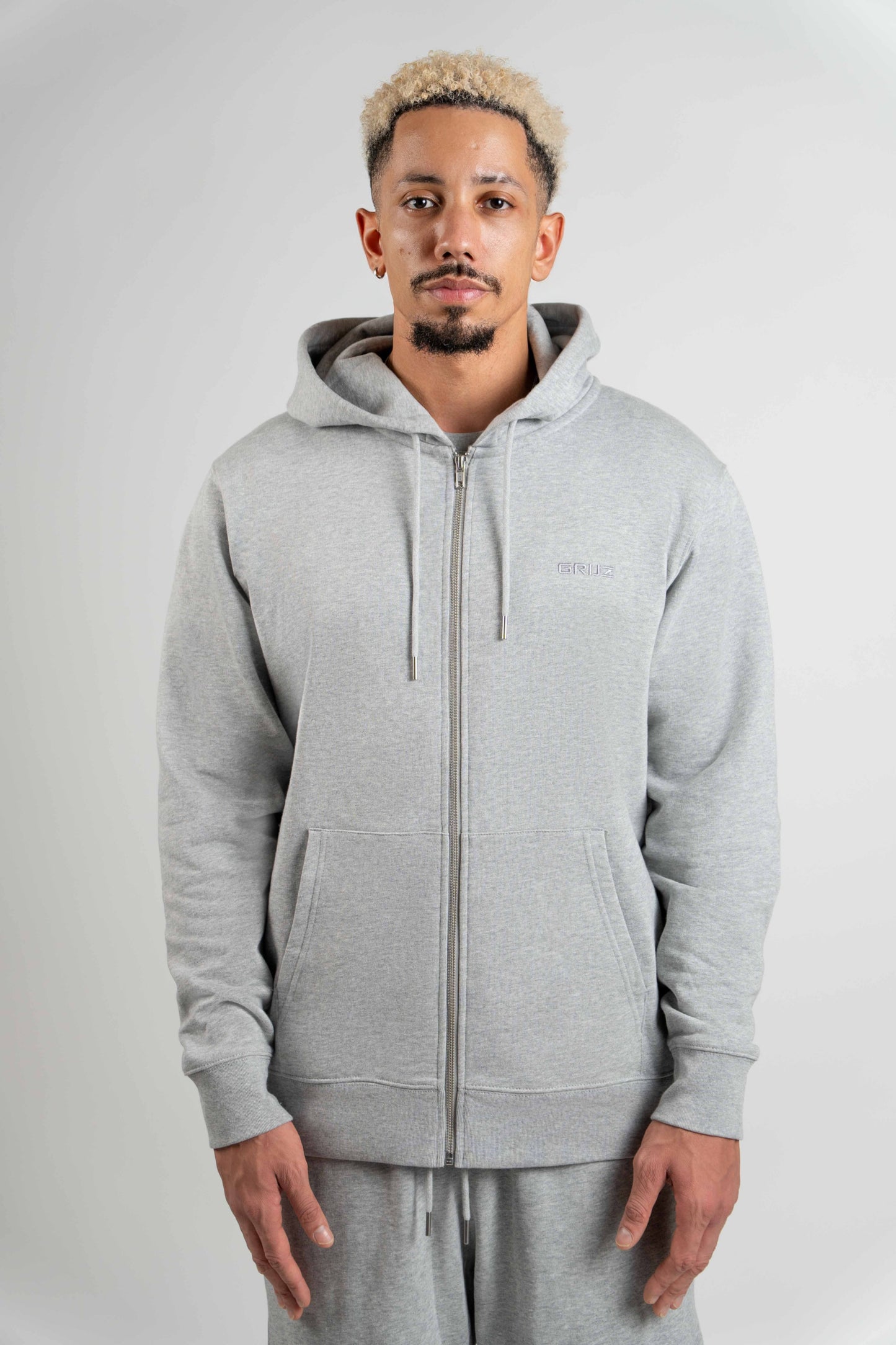 Organic Zip Hoodie Men | Heather Grey